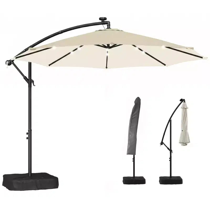 Parasol de patio déporté avec lumière LED solaire