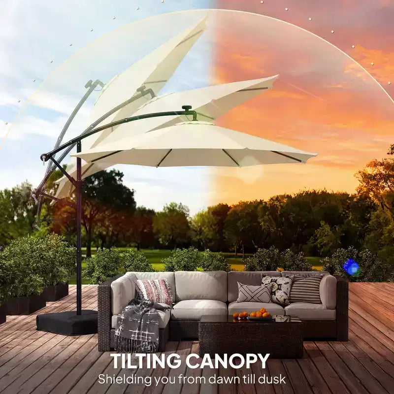 Parasol de patio déporté avec lumière LED solaire