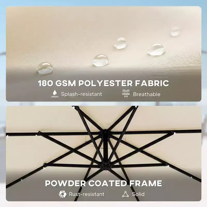 Parasol de patio déporté avec lumière LED solaire