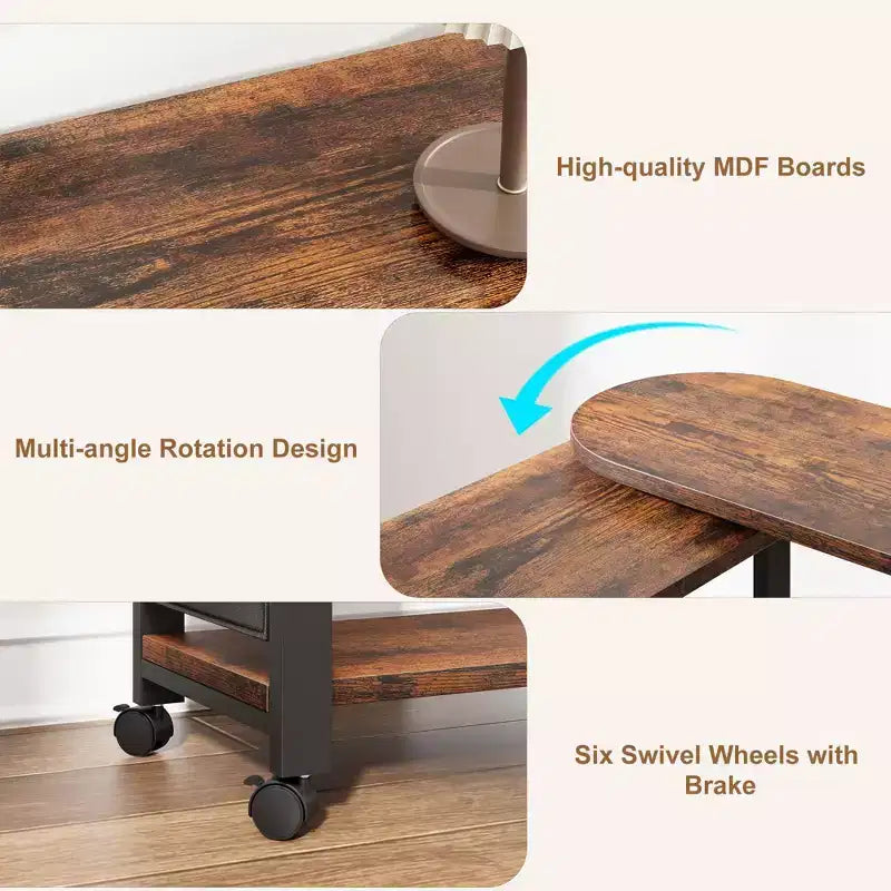 Table d'appoint pivotante avec roulettes blocables