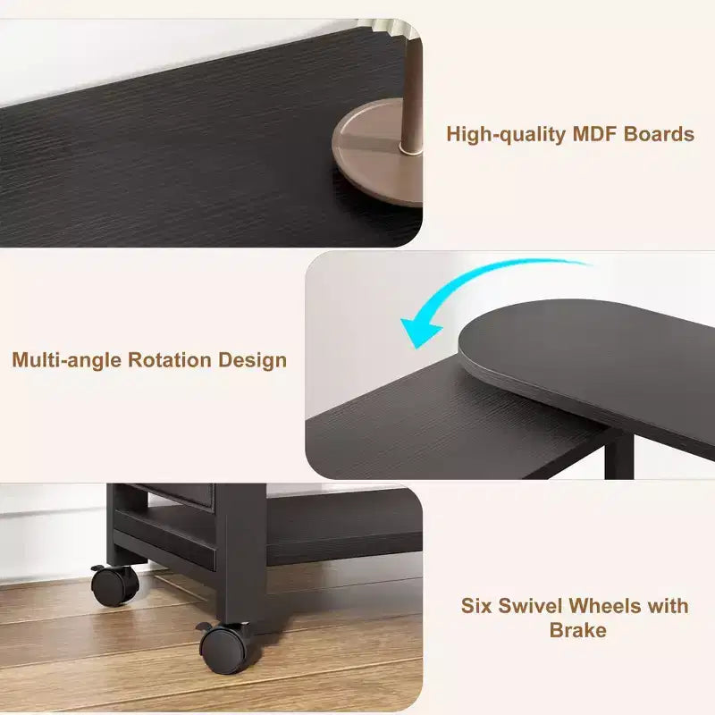 Table d'appoint pivotante avec roulettes blocables