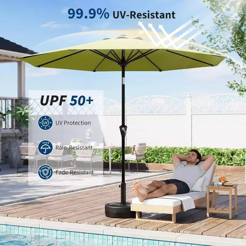 Parasol rond, rotation à 360°, manivelle 8 baleines, protection UV, imperméable