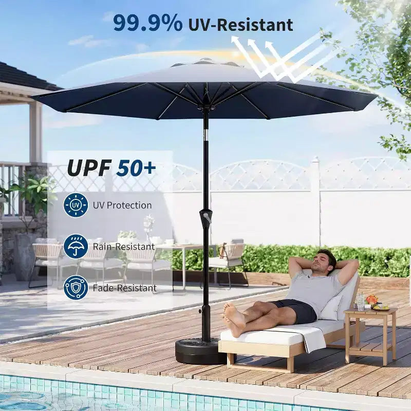Parasol rond, rotation à 360°, manivelle 8 baleines, protection UV, imperméable