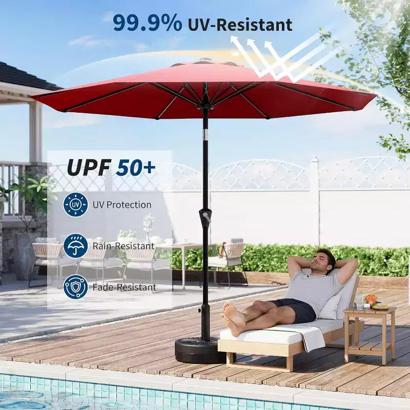 Parasol rond, rotation à 360°, manivelle 8 baleines, protection UV, imperméable