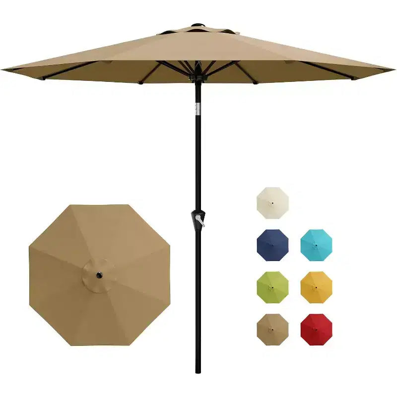 Parasol rond, rotation à 360°, manivelle 8 baleines, protection UV, imperméable