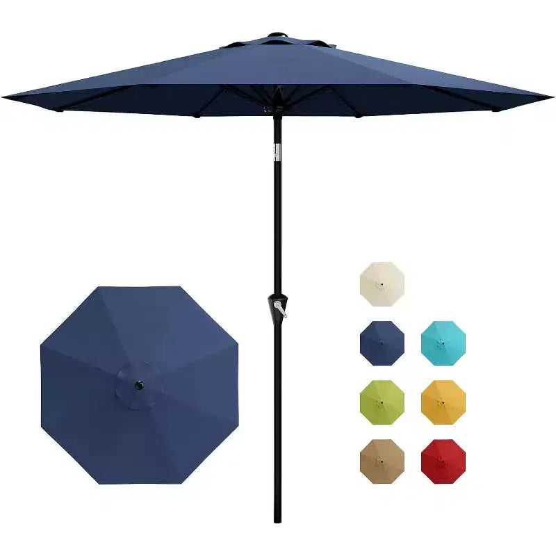 Parasol rond, rotation à 360°, manivelle 8 baleines, protection UV, imperméable
