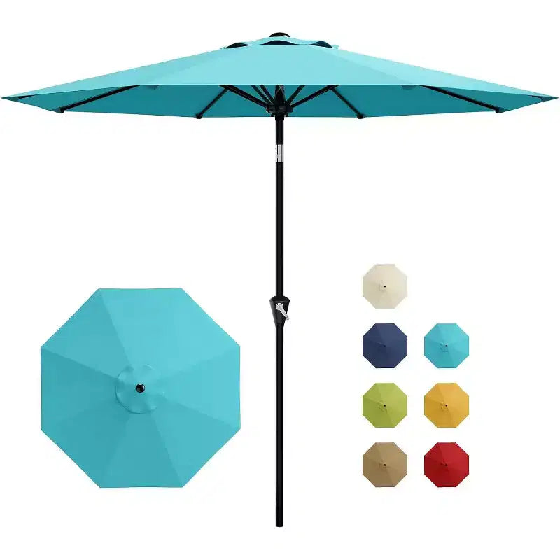 Parasol rond, rotation à 360°, manivelle 8 baleines, protection UV, imperméable