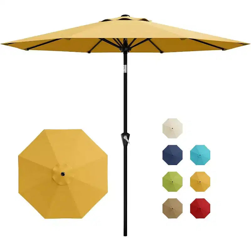 Parasol rond, rotation à 360°, manivelle 8 baleines, protection UV, imperméable