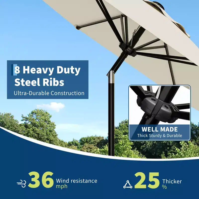 Parasol de terrasse avec protection UV 50+ et auvent inclinable à bouton-poussoir