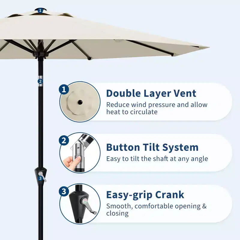 Parasol de terrasse avec protection UV 50+ et auvent inclinable à bouton-poussoir