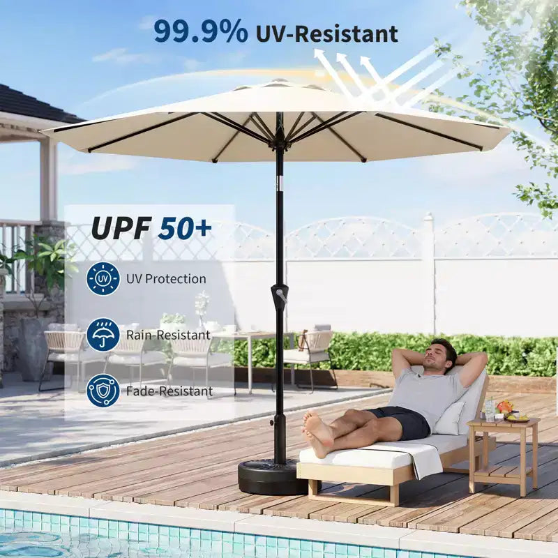 Parasol de terrasse avec protection UV 50+ et auvent inclinable à bouton-poussoir
