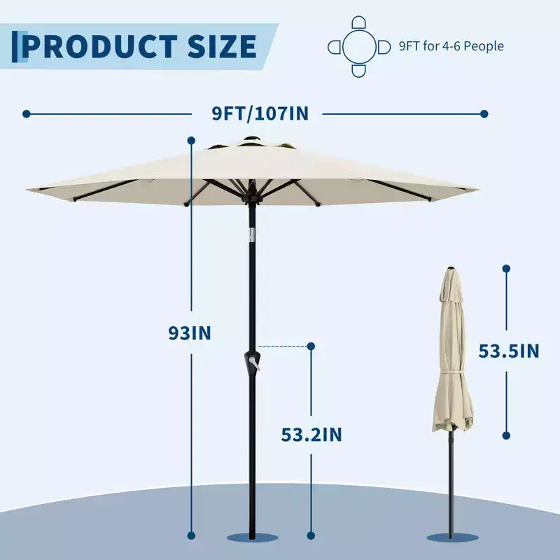 Parasol de terrasse avec protection UV 50+ et auvent inclinable à bouton-poussoir