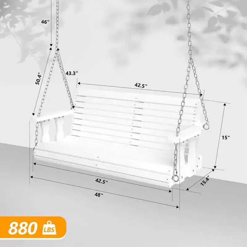 Balançoire de porche/patio 2 places en bois avec chaîne - blanc