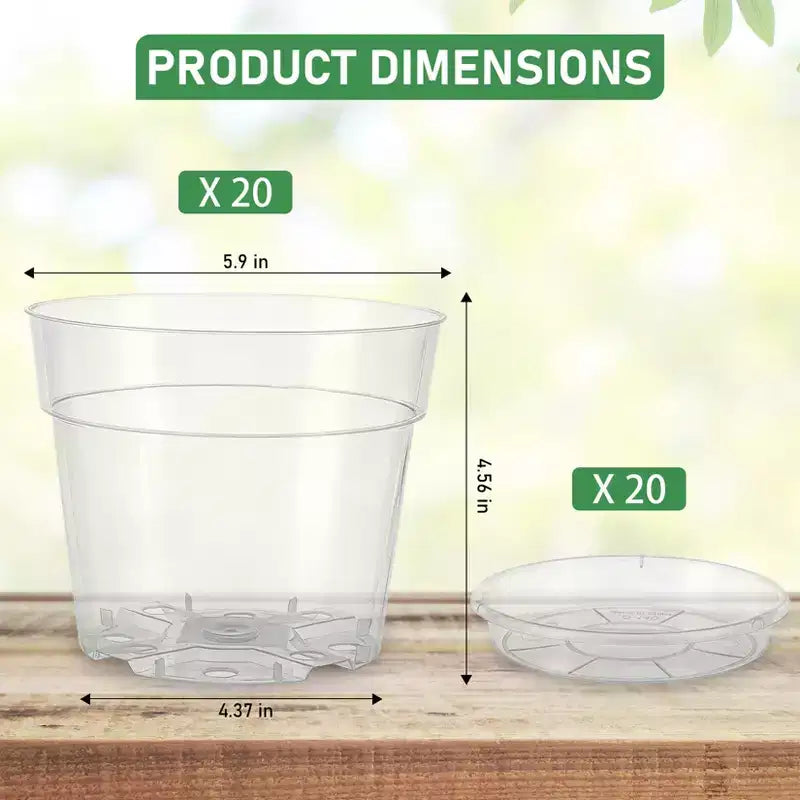 Lot de 20 pots de pépinière transparents pour plantes, pots de fleurs en plastique très transparents