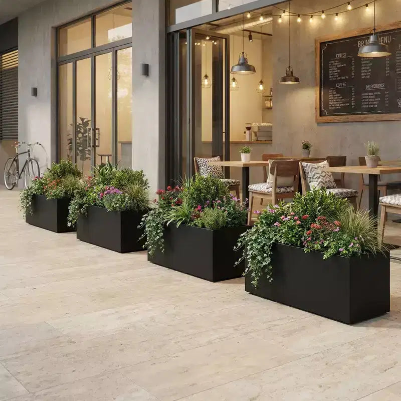 Jardinière rectangulaire en métal de style moderne, résistante aux intempéries, robuste et durable