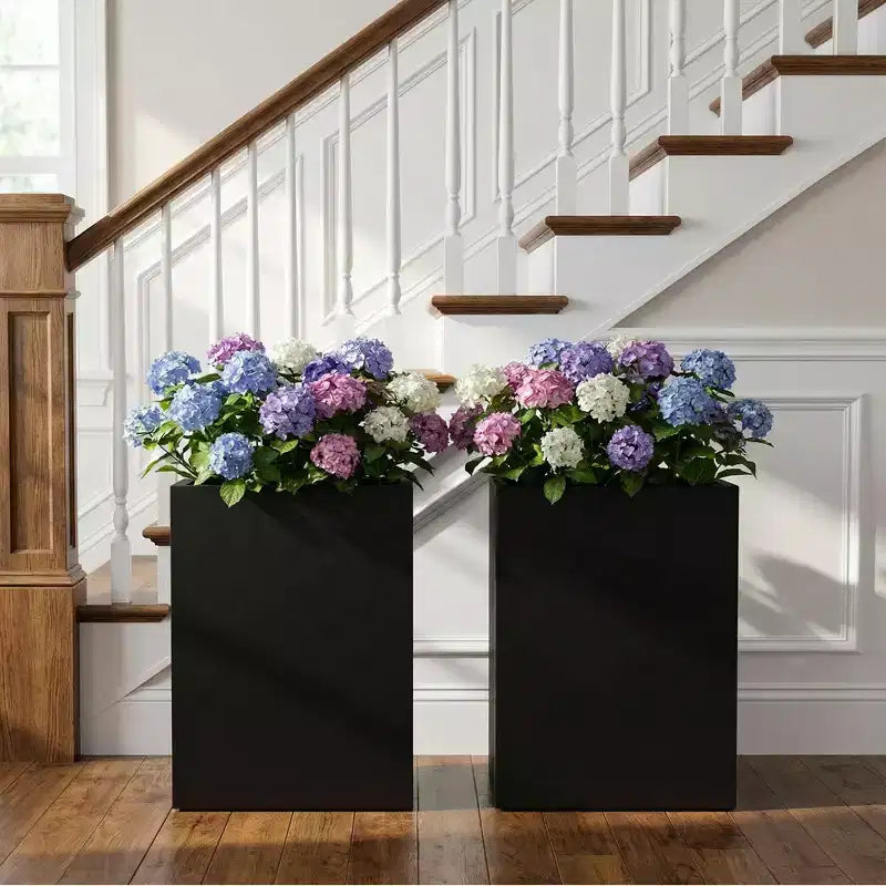 2 pièces jardinières carrées en métal, bacs à fleurs cubiques, jardinières à grands trous