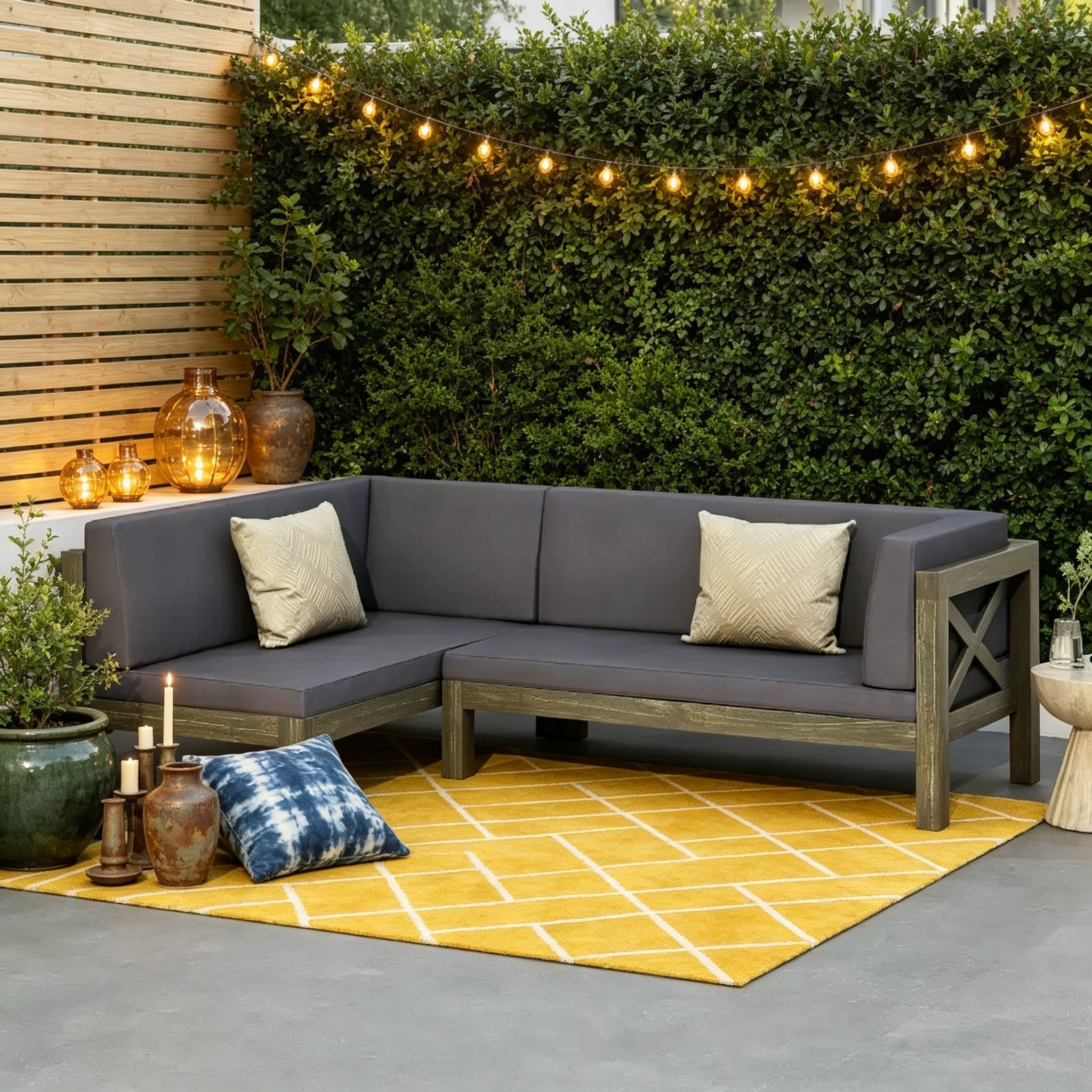Canapé d'angle contemporain en acacia gris pour l'extérieur
