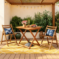 Table à manger de terrasse avec plateau effet teck 2 trous pour parasol