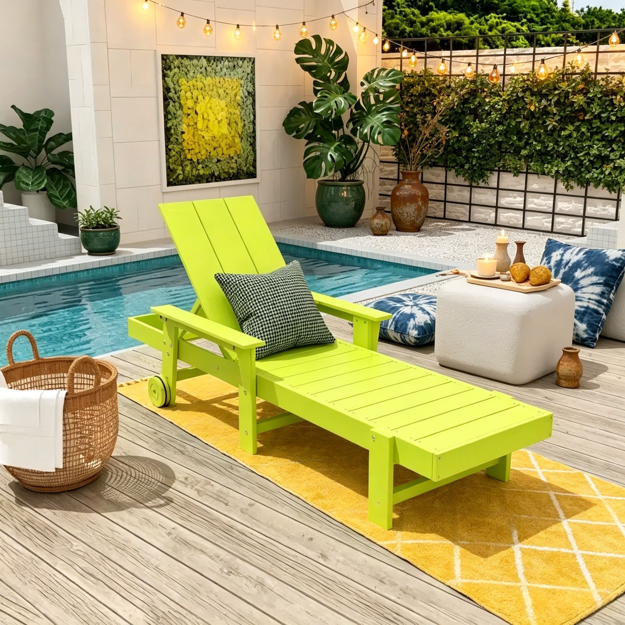Chaise longue inclinable moderne avec accoudoirs et roulettes