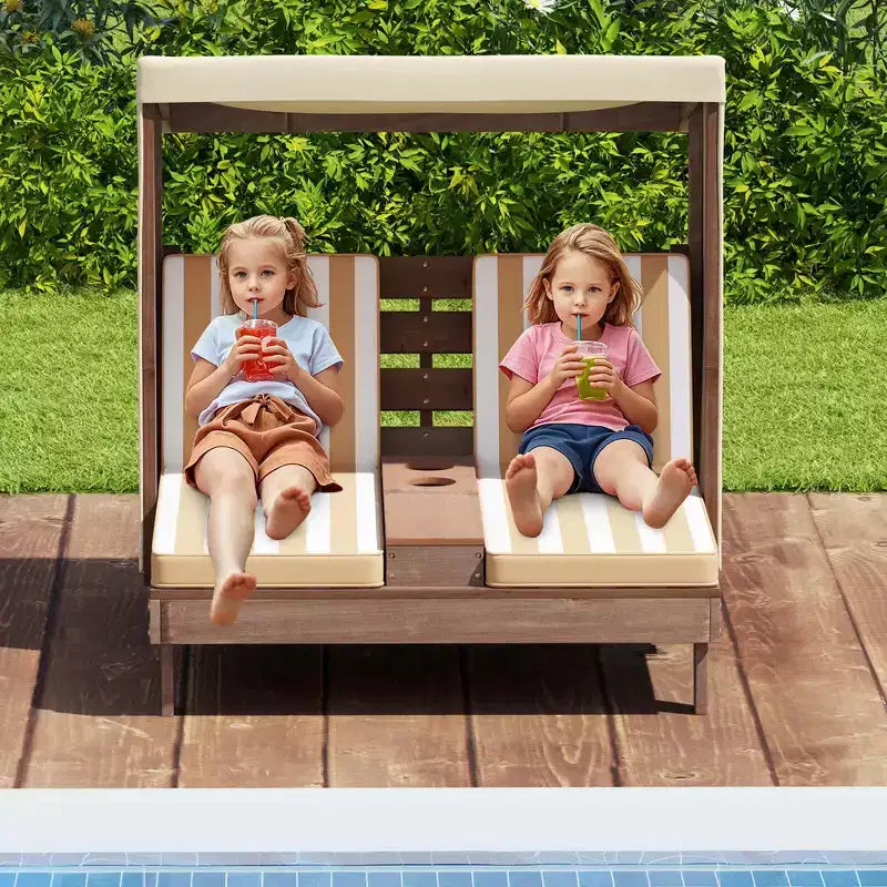 Chaise double pour enfants avec porte-gobelets et auvent