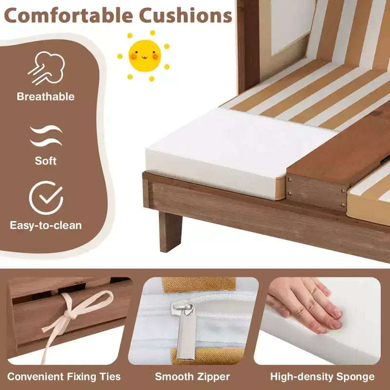 Chaise double pour enfants avec porte-gobelets et auvent