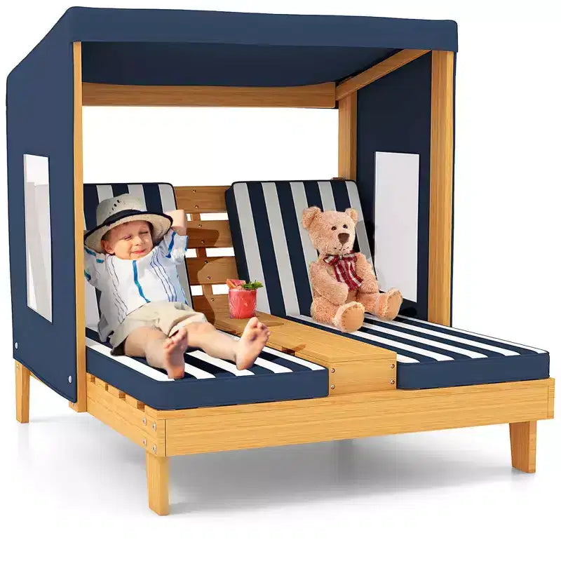 Chaise double pour enfants avec porte-gobelets et auvent