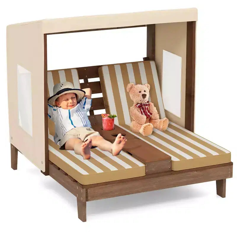 Chaise double pour enfants avec porte-gobelets et auvent
