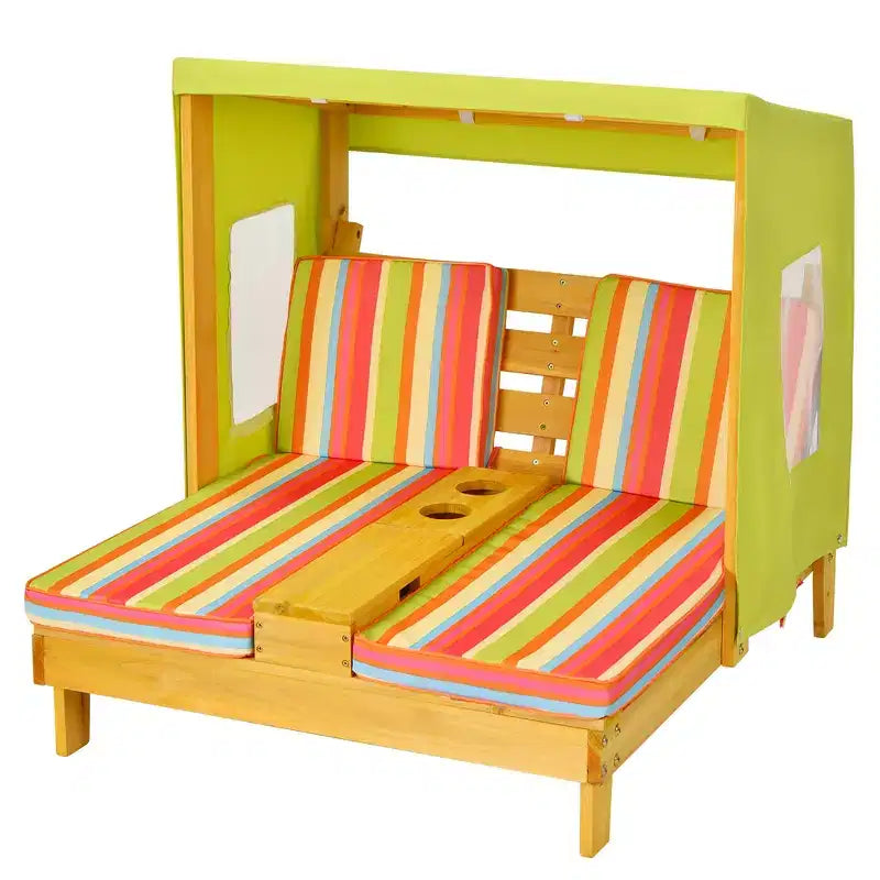 Chaise double pour enfants avec porte-gobelets et auvent