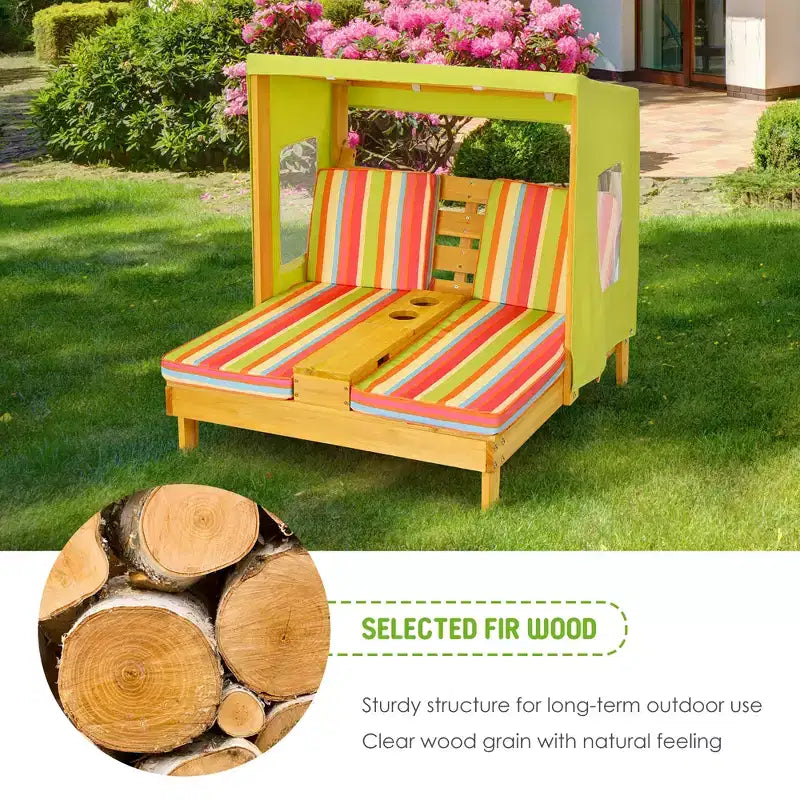 Chaise double pour enfants avec porte-gobelets et auvent
