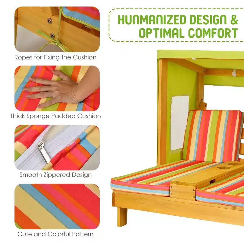 Chaise double pour enfants avec porte-gobelets et auvent