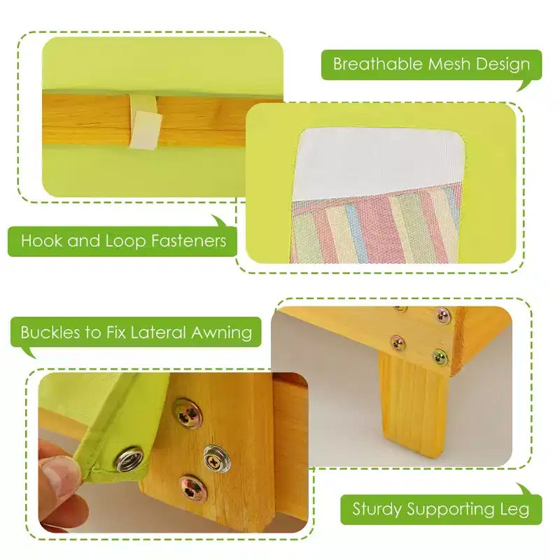 Chaise double pour enfants avec porte-gobelets et auvent