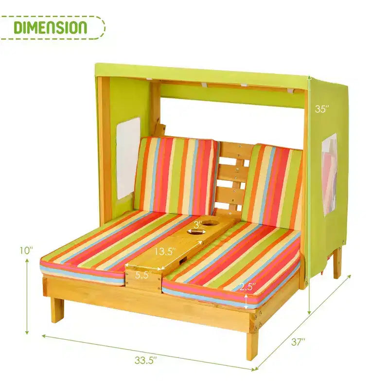Chaise double pour enfants avec porte-gobelets et auvent
