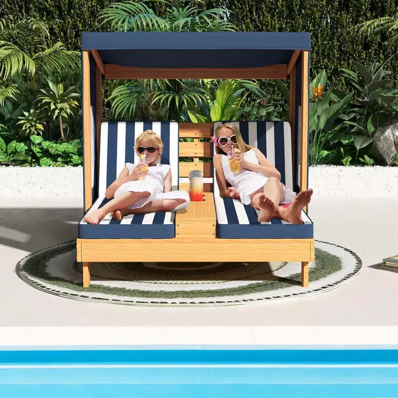 Chaise double pour enfants avec porte-gobelets et auvent