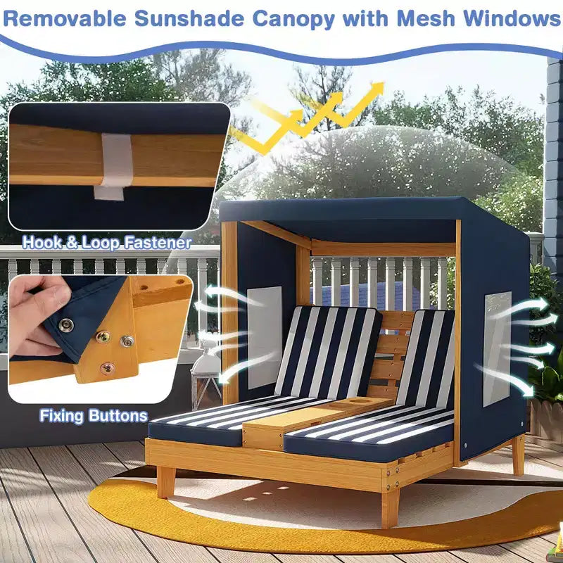 Chaise double pour enfants avec porte-gobelets et auvent