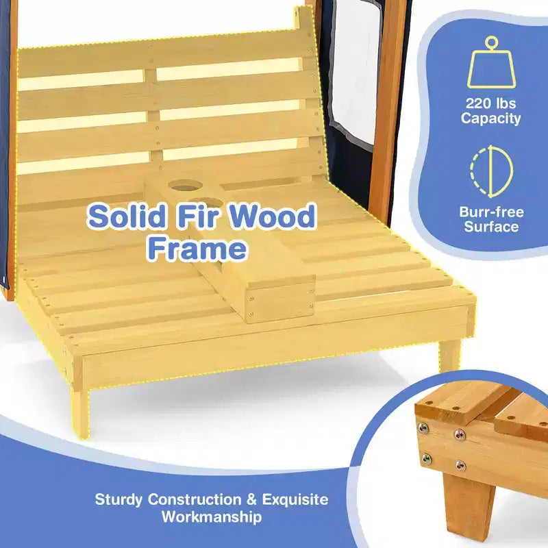Chaise double pour enfants avec porte-gobelets et auvent
