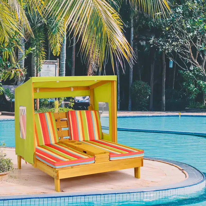 Chaise double pour enfants avec porte-gobelets et auvent