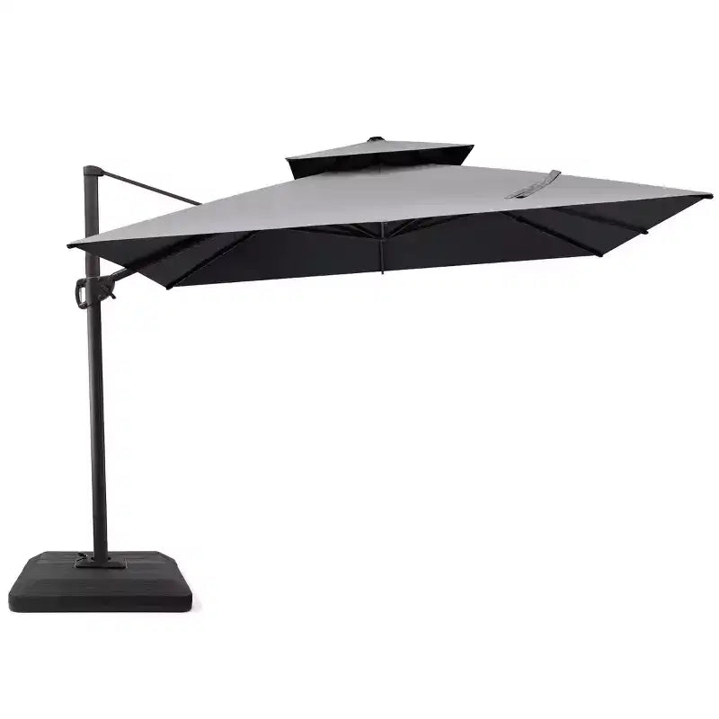 Parasol déporté inclinable à 2 niveaux, carré, pour patio, rotation à 360°