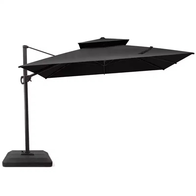 Parasol déporté inclinable à 2 niveaux, carré, pour patio, rotation à 360°
