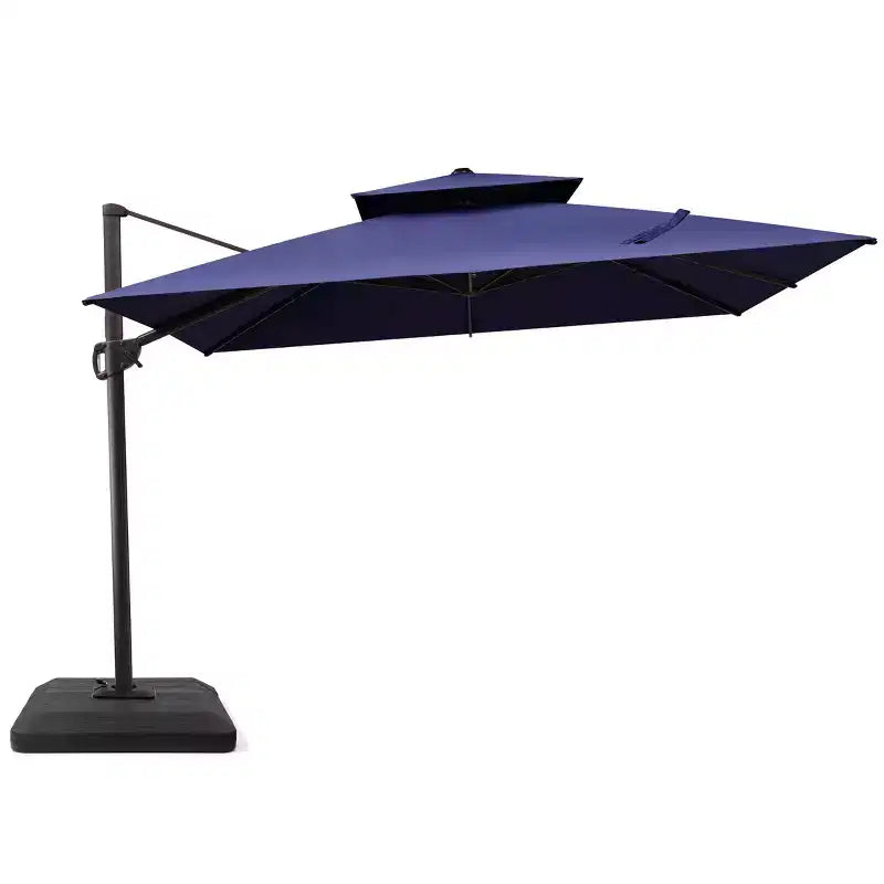 Parasol déporté inclinable à 2 niveaux, carré, pour patio, rotation à 360°