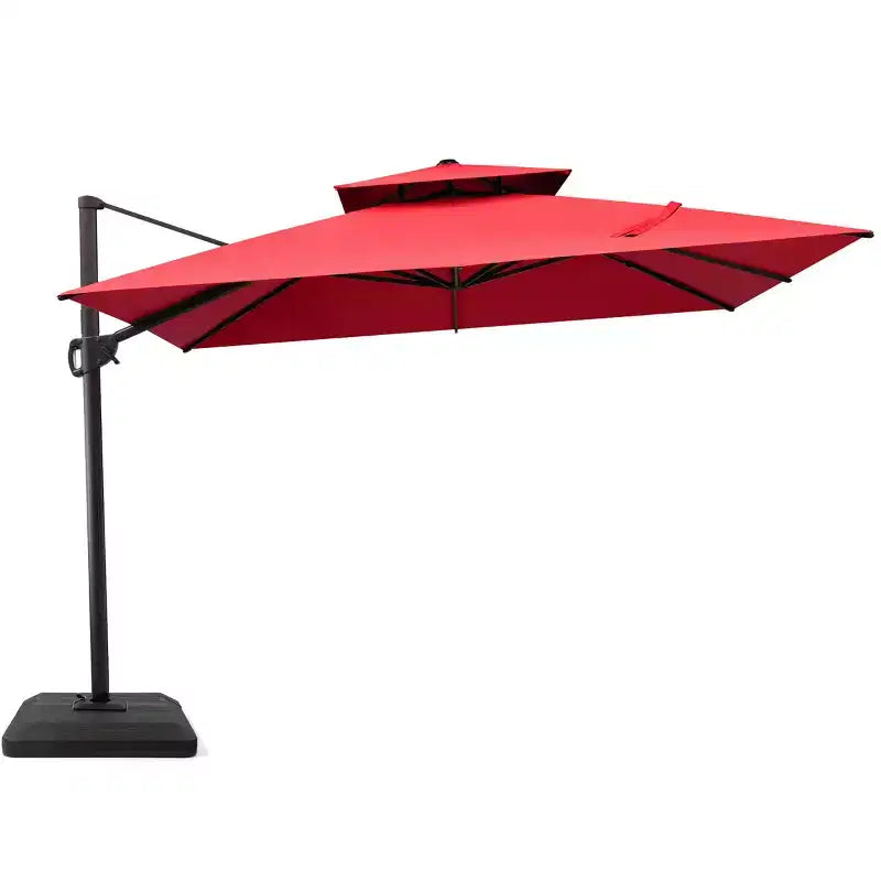 Parasol déporté inclinable à 2 niveaux, carré, pour patio, rotation à 360°