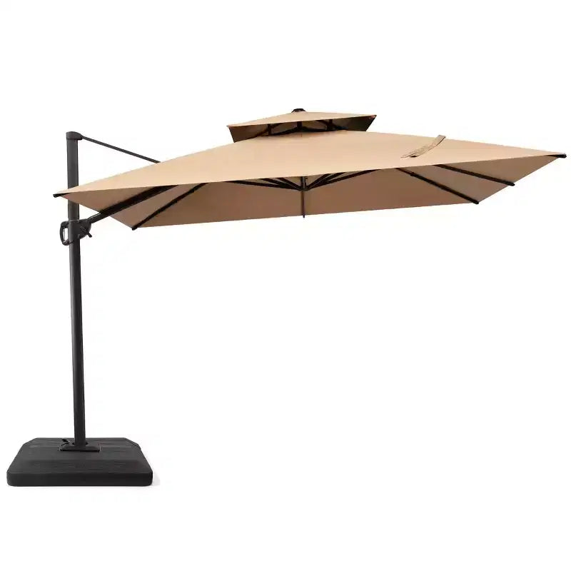 Parasol déporté inclinable à 2 niveaux, carré, pour patio, rotation à 360°
